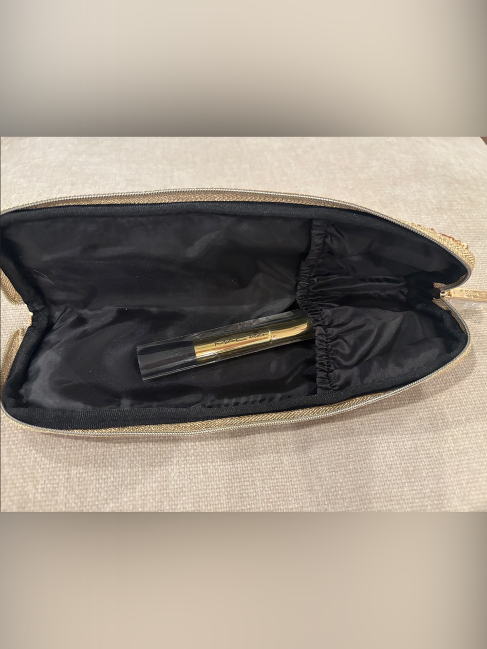 MAC Cosmetics Gold Sequin Brush Pouch with Gold Brush - Picture 3 of 3